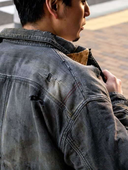 ANACHRONORM REMAKED BLANKET DENIM COVERALL SHIRTS / Black