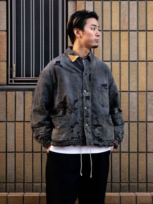 ANACHRONORM REMAKED BLANKET DENIM COVERALL SHIRTS / Black
