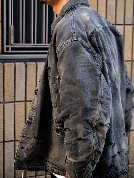 ANACHRONORM REMAKED BLANKET DENIM COVERALL SHIRTS / Black