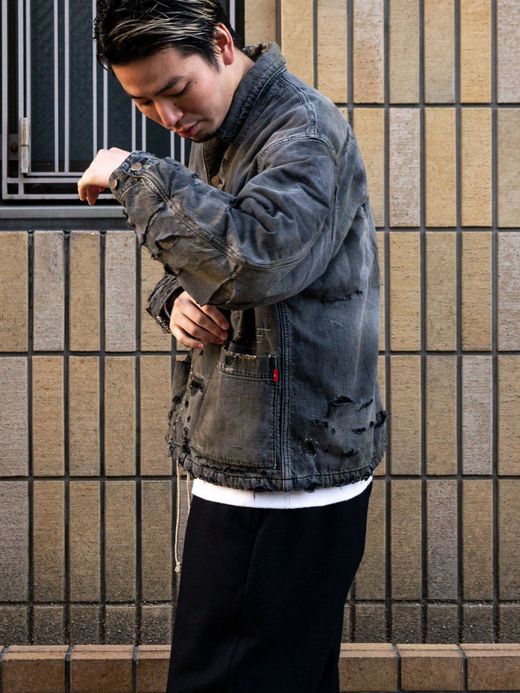 ANACHRONORM REMAKED BLANKET DENIM COVERALL SHIRTS / Black