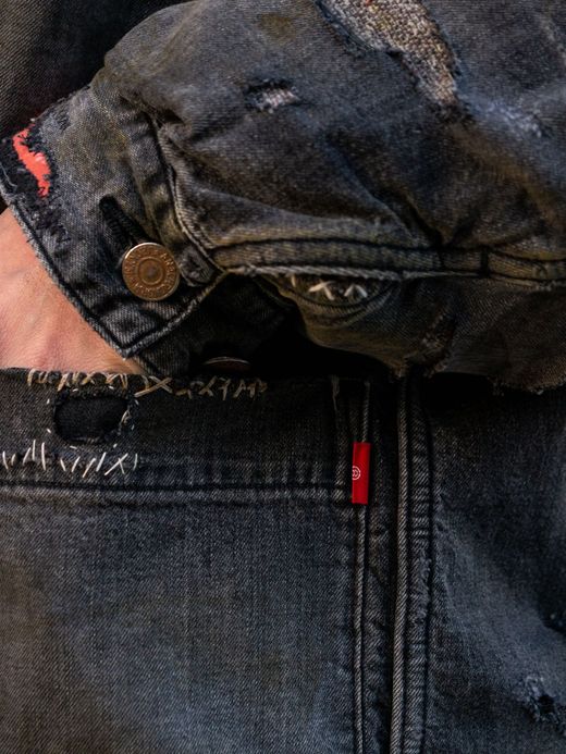 ANACHRONORM REMAKED BLANKET DENIM COVERALL SHIRTS / Black