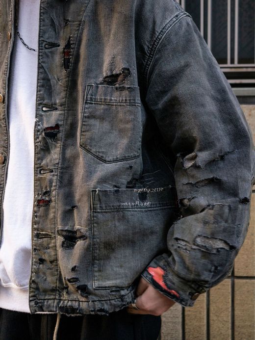 ANACHRONORM REMAKED BLANKET DENIM COVERALL SHIRTS / Black