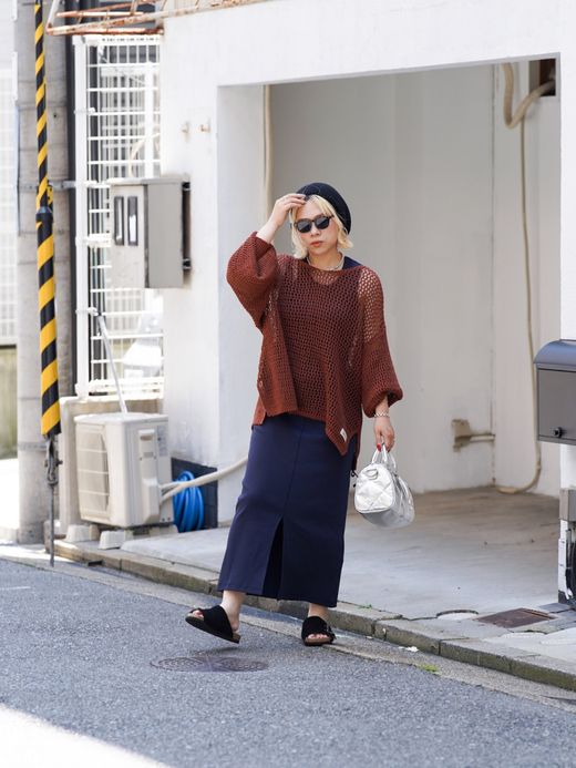 AMBERGLEAM MESH KNIT COTTON V NECK / 4colors