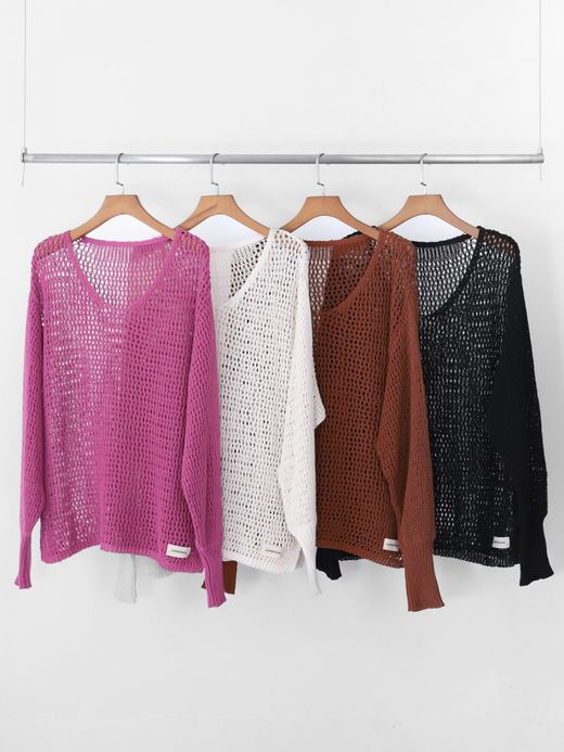 AMBERGLEAM MESH KNIT COTTON V NECK / 4colors