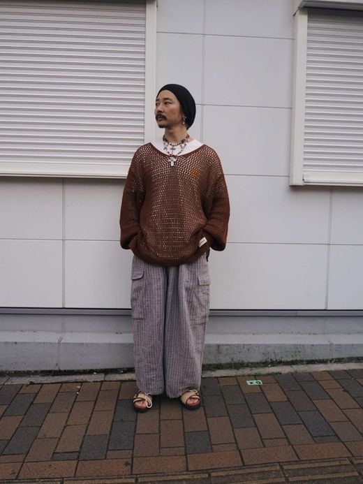 AMBERGLEAM MESH KNIT COTTON V NECK / 4colors