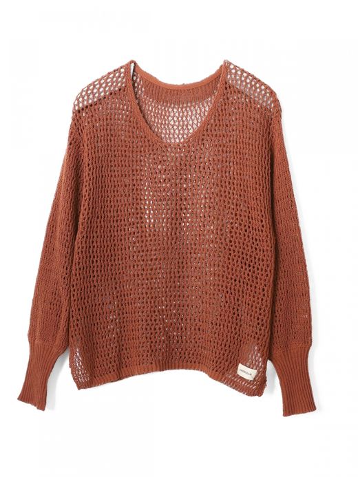 AMBERGLEAM MESH KNIT COTTON V NECK / 4colors