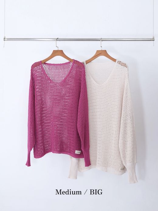 AMBERGLEAM MESH KNIT COTTON V NECK / 4colors