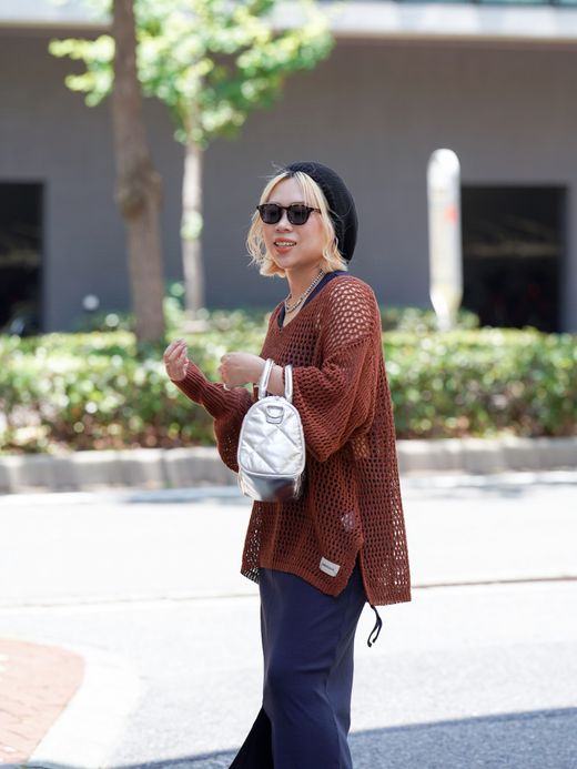 AMBERGLEAM MESH KNIT COTTON V NECK / 4colors