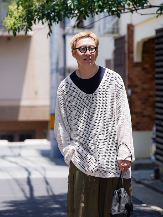 AMBERGLEAM MESH KNIT COTTON V NECK / 4colors