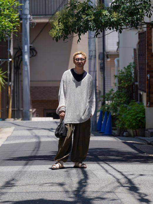 AMBERGLEAM MESH KNIT COTTON V NECK / 4colors