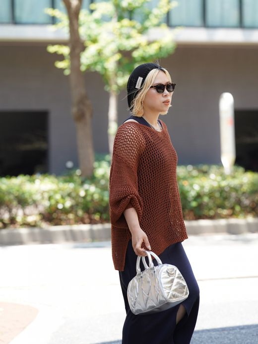 AMBERGLEAM MESH KNIT COTTON V NECK / 4colors