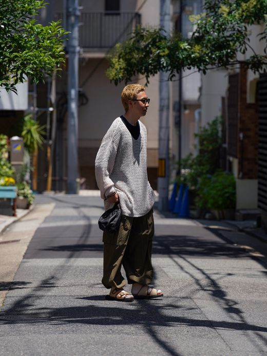 AMBERGLEAM MESH KNIT COTTON V NECK / 4colors