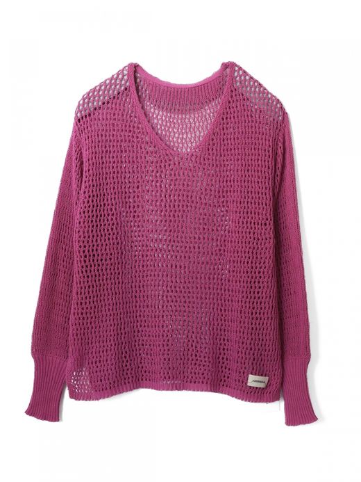 AMBERGLEAM MESH KNIT COTTON V NECK / 4colors