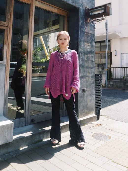 AMBERGLEAM MESH KNIT COTTON V NECK / 4colors