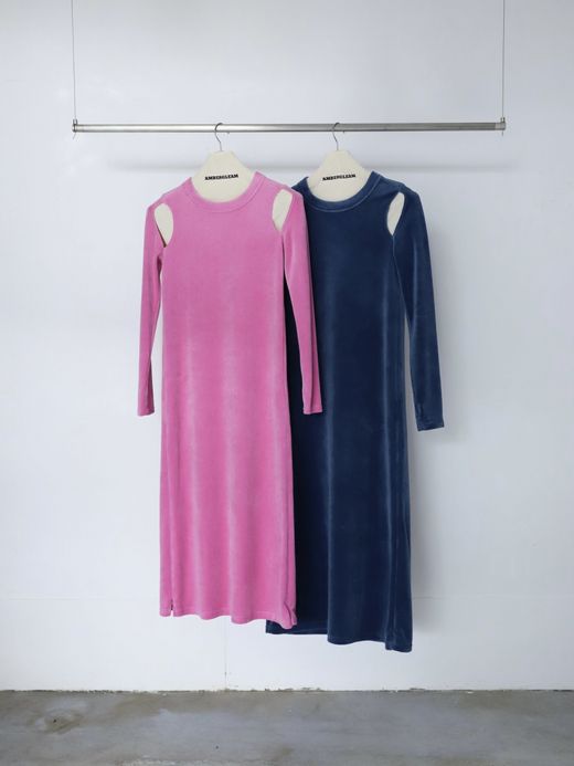 AMBERGLEAM VELVET PILE SLIT DRESS / 3colors
