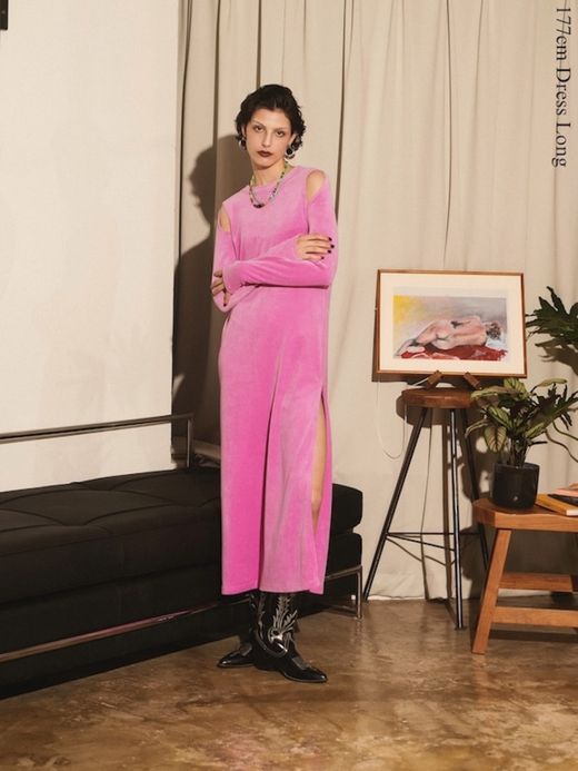 AMBERGLEAM VELVET PILE SLIT DRESS / 3colors