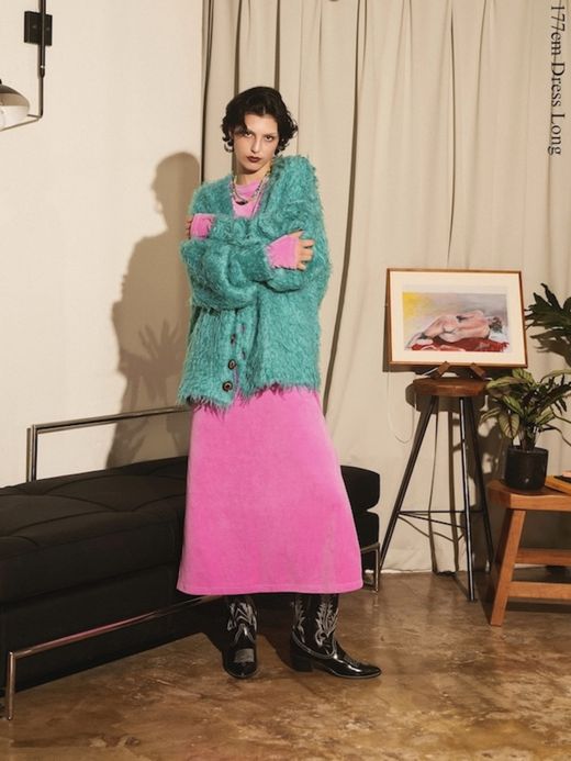 AMBERGLEAM VELVET PILE SLIT DRESS / 3colors