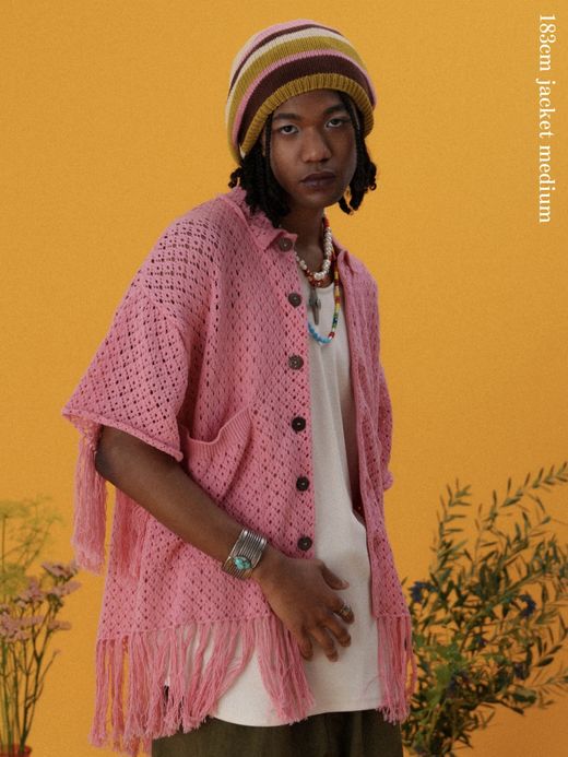 AMBERGLEAM FRINGE COTTON KNIT SHIRTS / 4colors