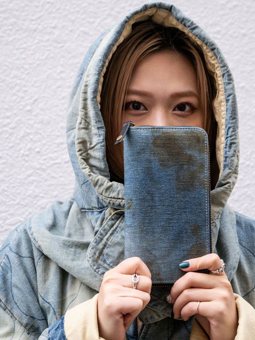 ANACHRONORM DAMAGED DENIM LONG WALLET / Indigo×black
