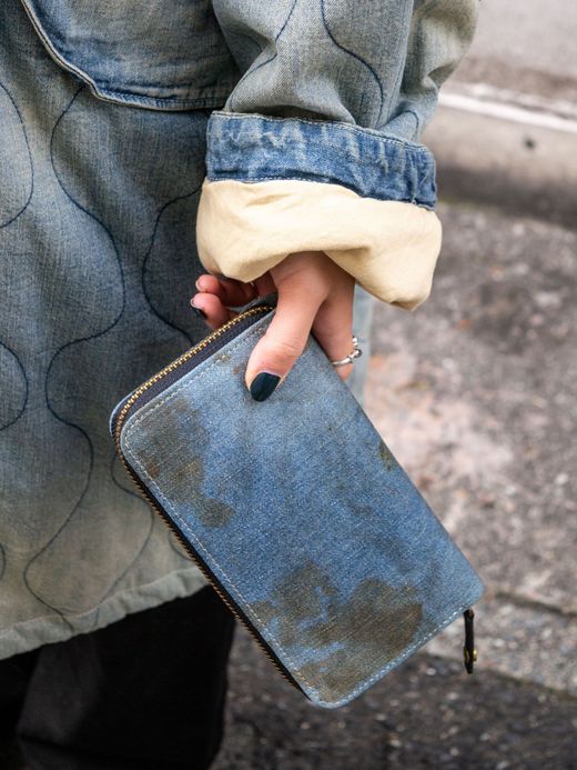 ANACHRONORM DAMAGED DENIM LONG WALLET / Indigo×black