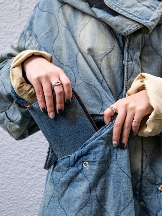 ANACHRONORM DAMAGED DENIM LONG WALLET / Indigo×black