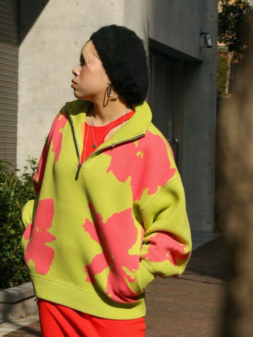 AMBERGLEAM BICOLOR HALF ZIP SWEATER / Green