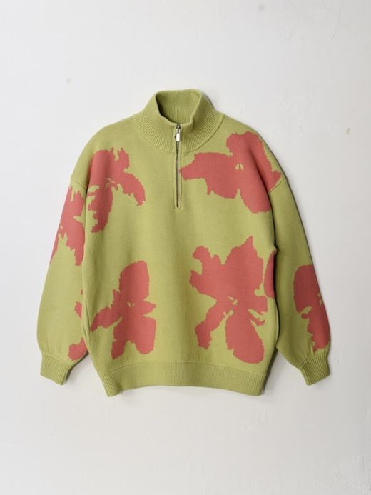 AMBERGLEAM BICOLOR HALF ZIP SWEATER / Green