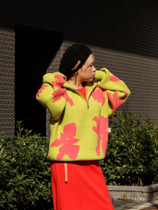 AMBERGLEAM BICOLOR HALF ZIP SWEATER / Green