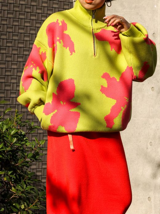 AMBERGLEAM BICOLOR HALF ZIP SWEATER / Green