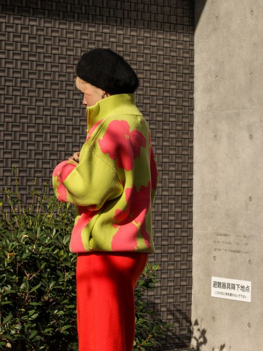 AMBERGLEAM BICOLOR HALF ZIP SWEATER / Green