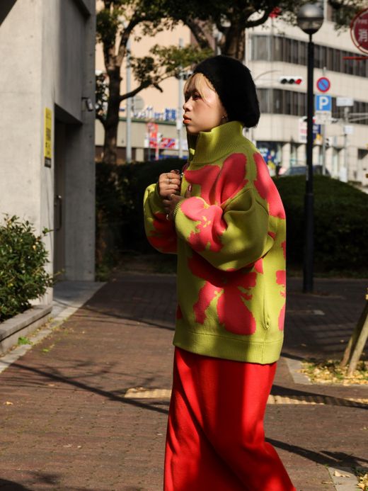 AMBERGLEAM BICOLOR HALF ZIP SWEATER / Green