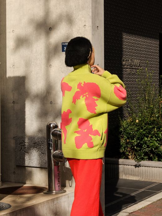 AMBERGLEAM BICOLOR HALF ZIP SWEATER / Green