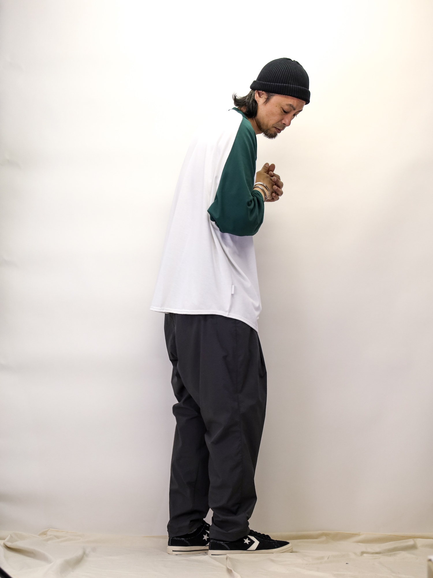sfc　ラグランベースボールＴ S.F.C RAGLAN BASEBALL TEE / White/green | FLATBUSH（フラット