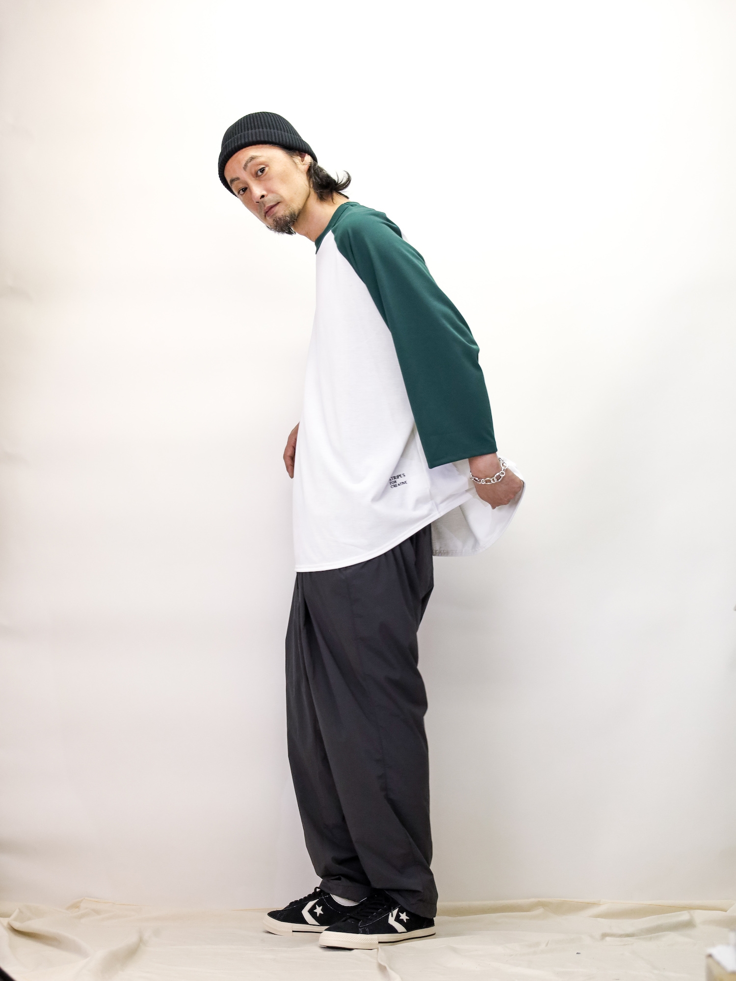 S.F.C RAGLAN BASEBALL TEE / White/green | FLATBUSH（フラット