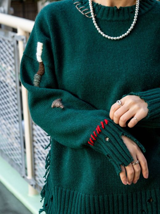 VOO FRINGE CREW(DAMAGED/CUSTOMIZED) / Green