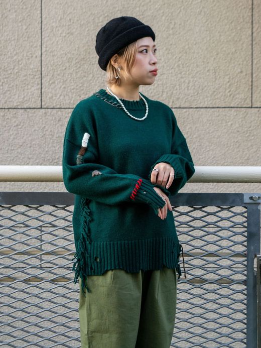 VOO FRINGE CREW(DAMAGED/CUSTOMIZED) / Green