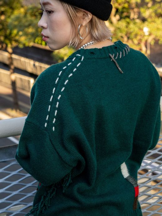 VOO FRINGE CREW(DAMAGED/CUSTOMIZED) / Green