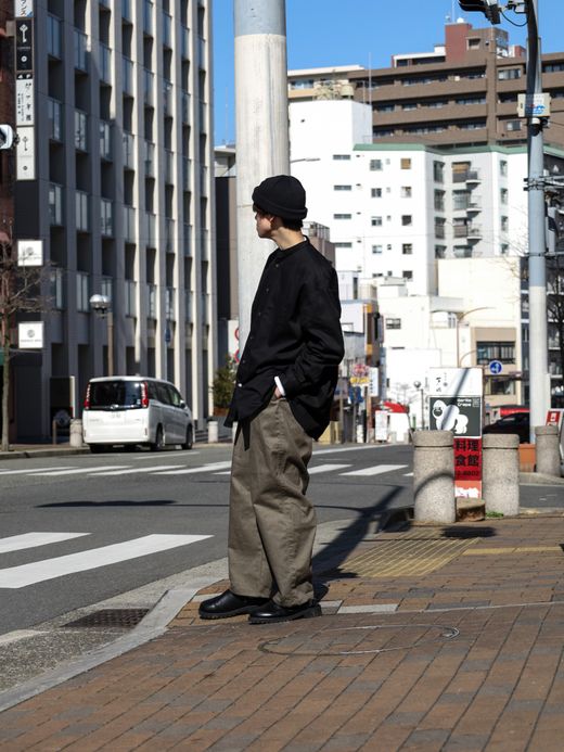 Audience ヴィンテージツイル 1タック カーヴドイージーパンツ / Army brown