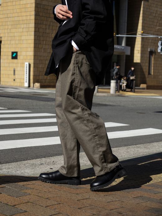 Audience ヴィンテージツイル 1タック カーヴドイージーパンツ / Army brown