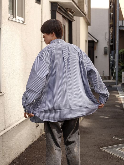 Audience コットンライク TECK ストライプ BD ボクシー Aラインシャツ / Navy