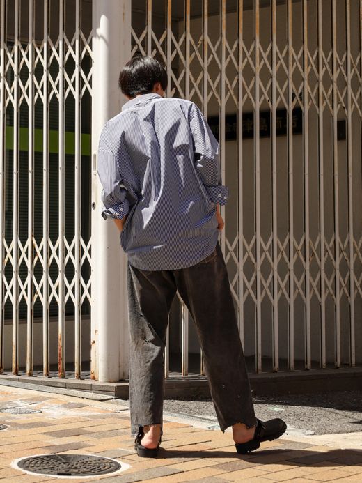 Audience コットンライク TECK ストライプ BD ボクシー Aラインシャツ / Navy