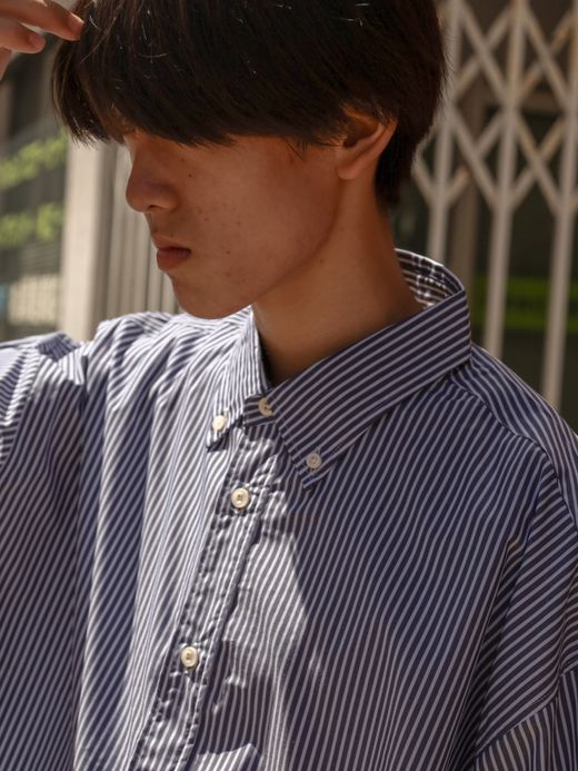 Audience コットンライク TECK ストライプ BD ボクシー Aラインシャツ / Navy