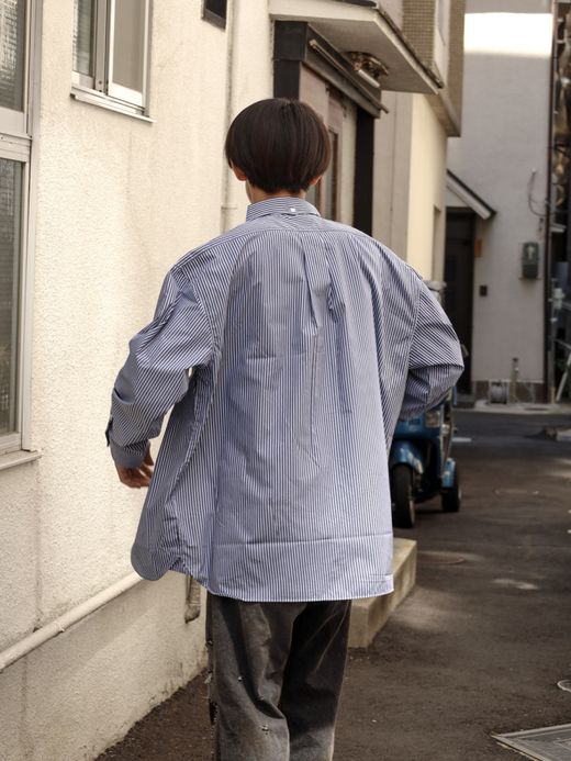 Audience コットンライク TECK ストライプ BD ボクシー Aラインシャツ / Navy