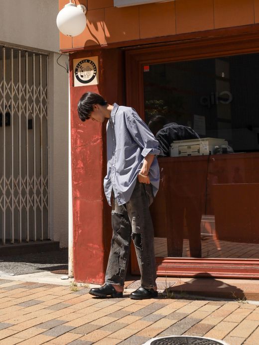 Audience コットンライク TECK ストライプ BD ボクシー Aラインシャツ / Navy