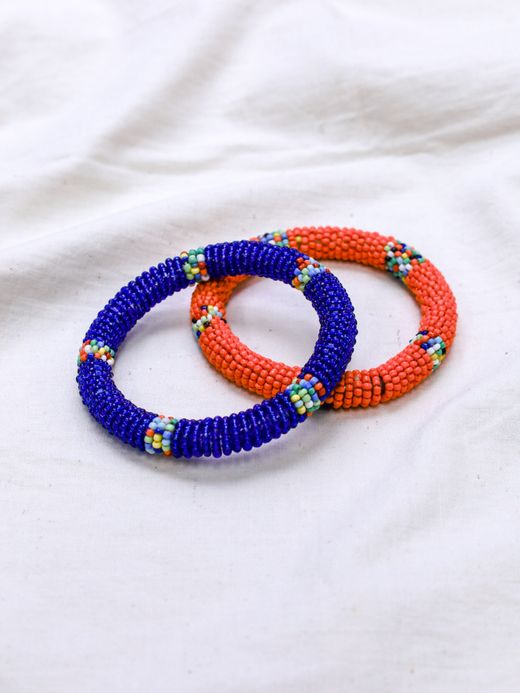 ing VINTAGE VIBRANT AMERICAN STYLE SEED BEADS WRAPPED BANGLES 80'S  /  2colors