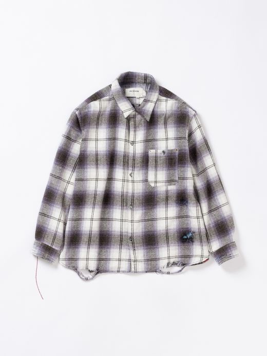 ANACHRONORM OMBRE CHECK DAMAGED WIDE FLANNEL SHIRTS / Purple×black