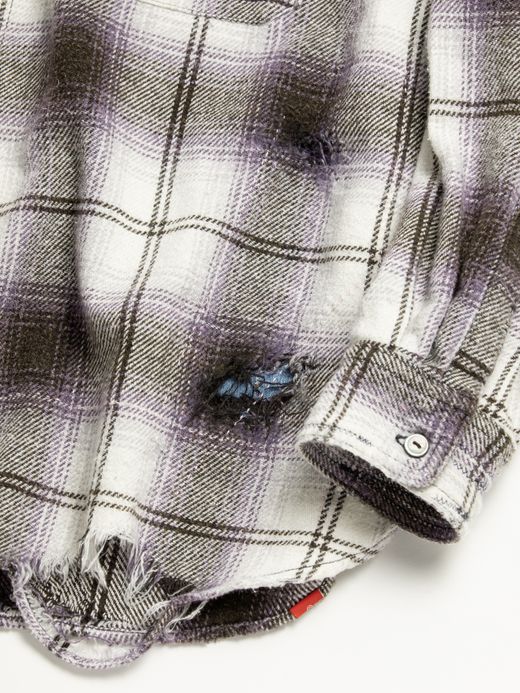 ANACHRONORM OMBRE CHECK DAMAGED WIDE FLANNEL SHIRTS / Purple×black