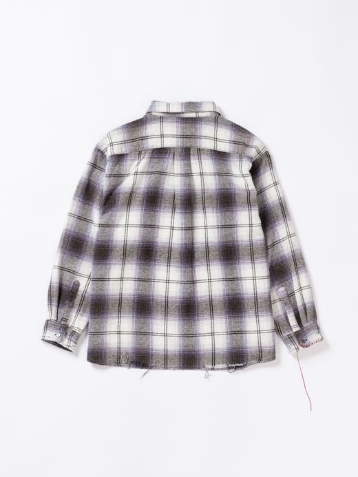 ANACHRONORM OMBRE CHECK DAMAGED WIDE FLANNEL SHIRTS / Purple×black