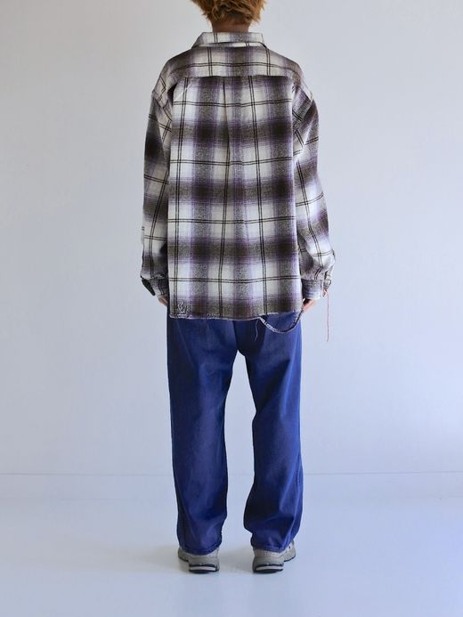 ANACHRONORM OMBRE CHECK DAMAGED WIDE FLANNEL SHIRTS / Purple×black
