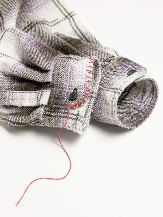 ANACHRONORM OMBRE CHECK DAMAGED WIDE FLANNEL SHIRTS / Purple×black